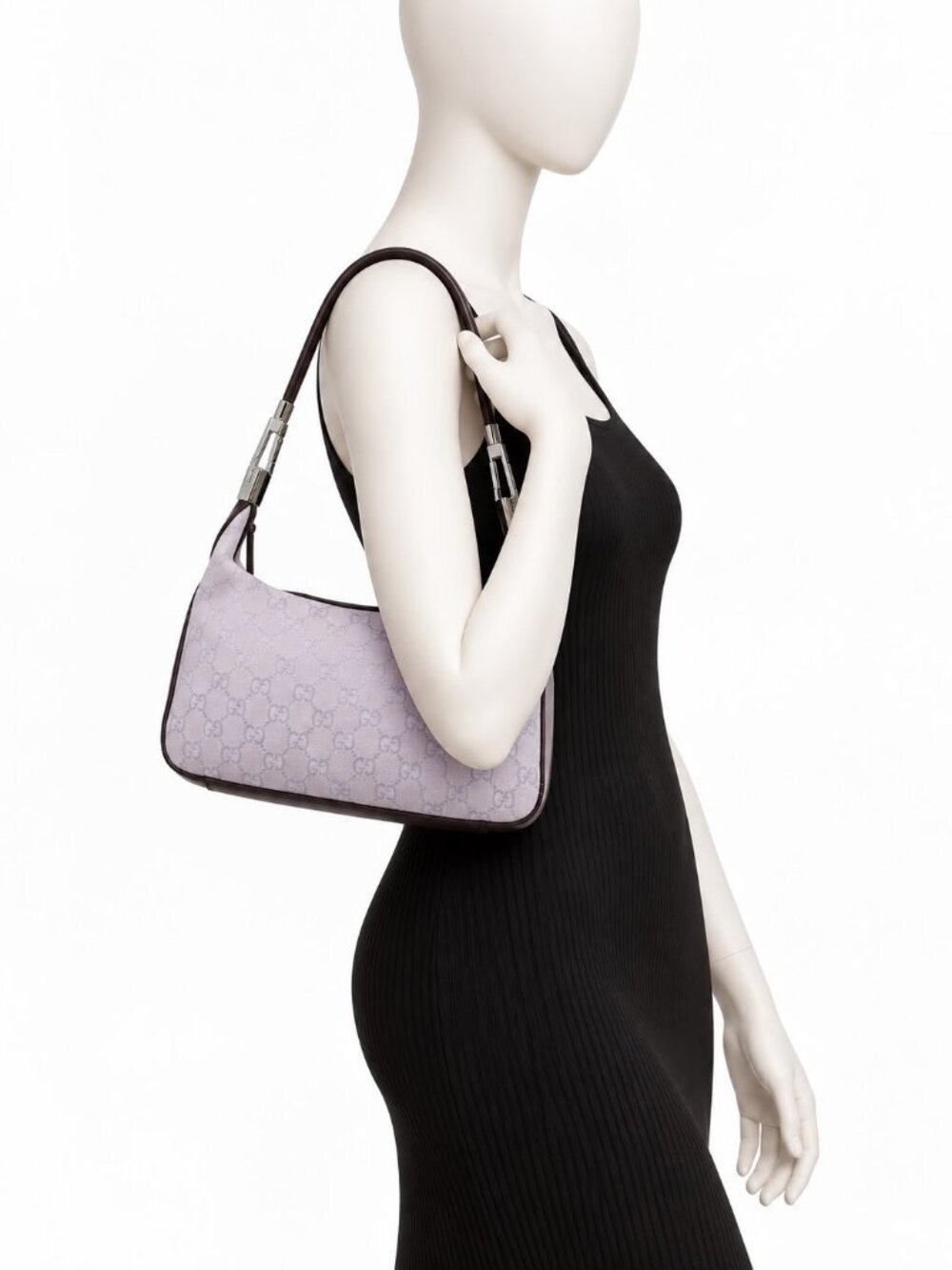 GUCCI Vintage GG Canvas Hobo Shoulder Bag Silver Hardware